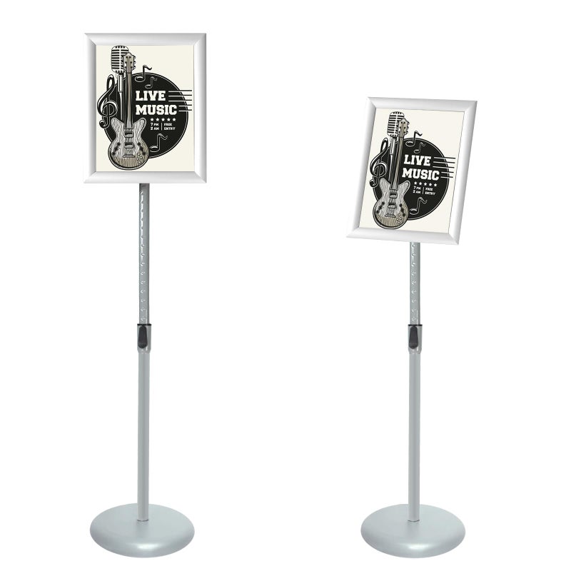 IN WHICH BAY Adjustable Pedestal Poster Sign Stand with Heavy Duty Base Sign Holder Aluminum Snap Open Frame for 8.5 x 11 inches Both Vertical and Horizontal View Displayed Used for Living and Business(Silverï¼‰ - Image 1